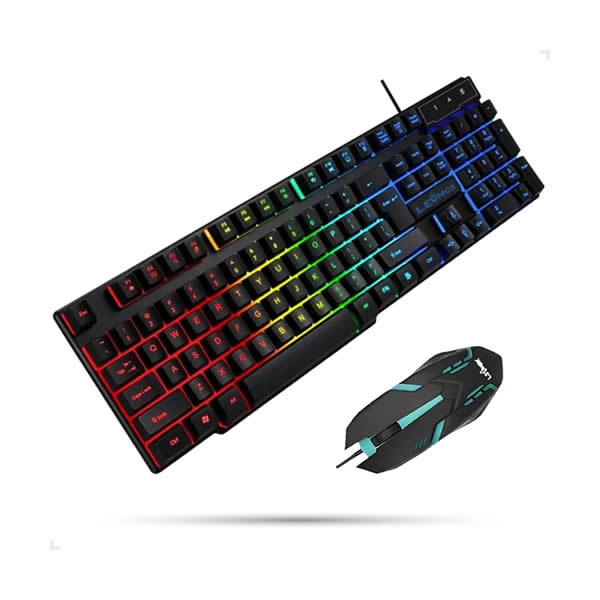 Kit Teclado E Mouse Gamer Iluminação Rgb Com Fio Usb Semi Mecânico Confortável e Design Moderno